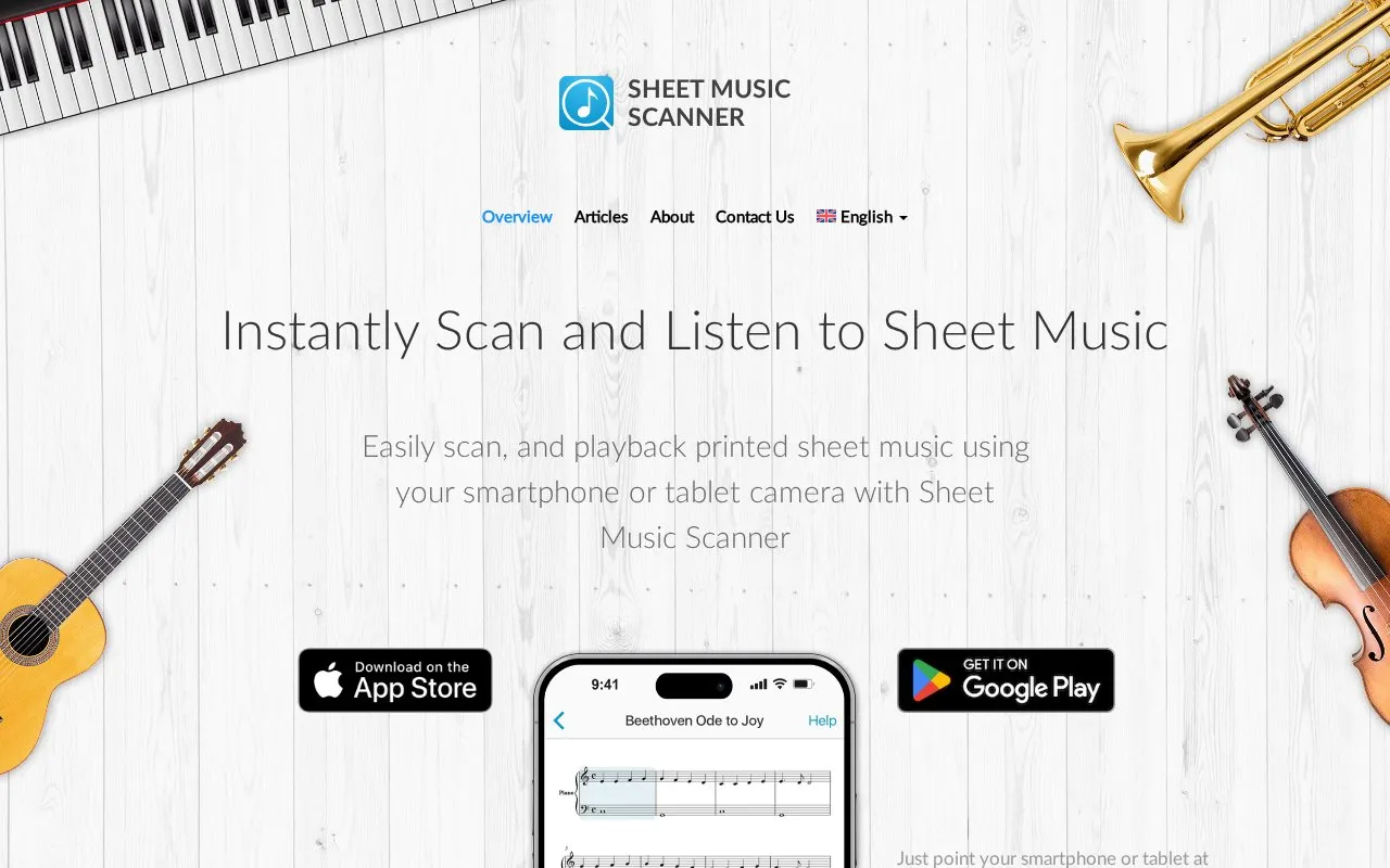Sheet Music Scanner homepage screenshot