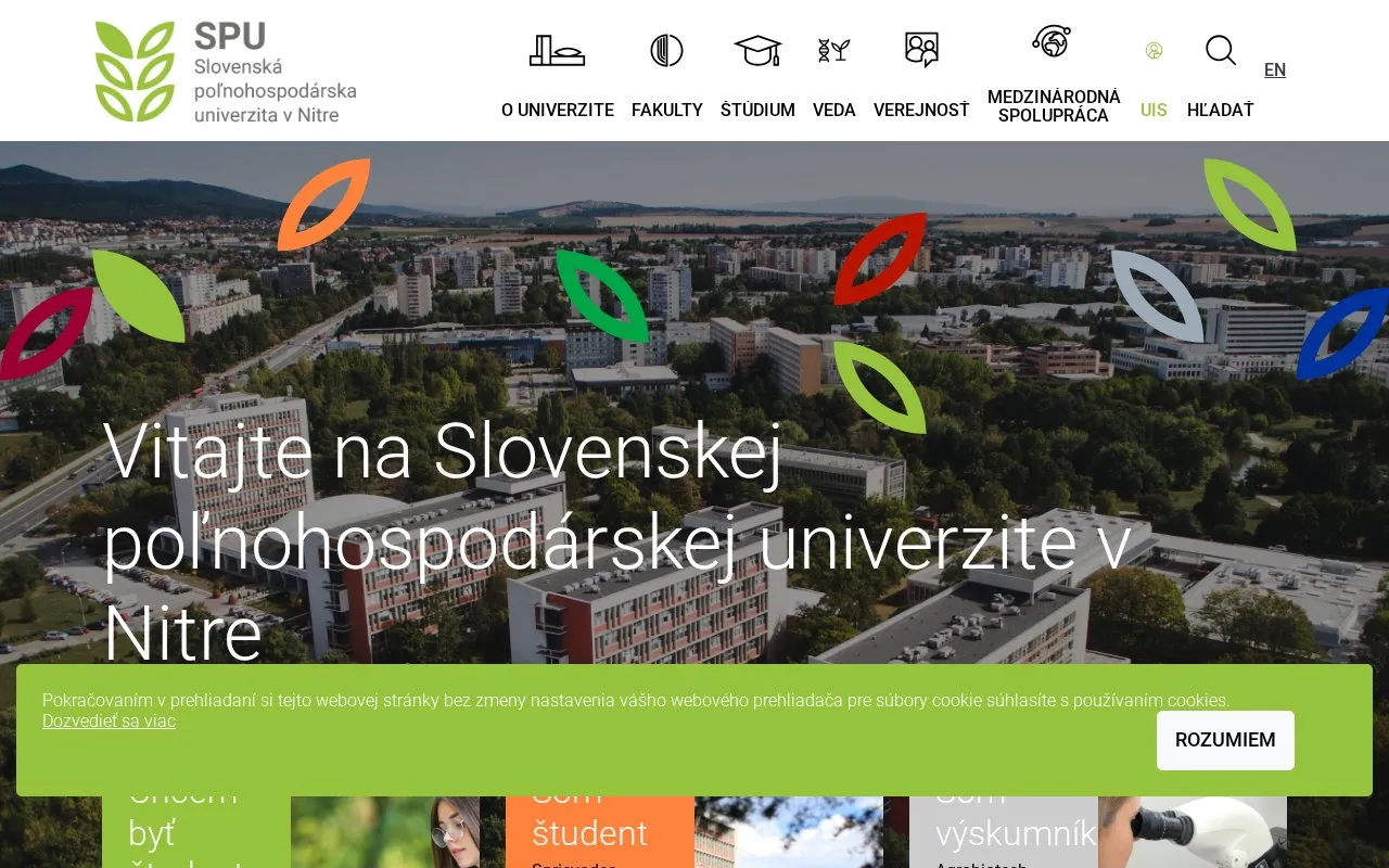 Slovak University of Agriculture in Nitra homepage screenshot