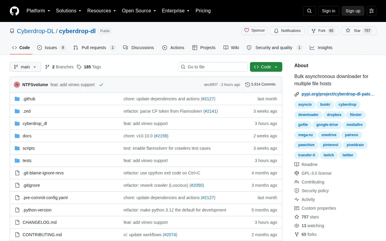 cyberdrop-dl homepage screenshot