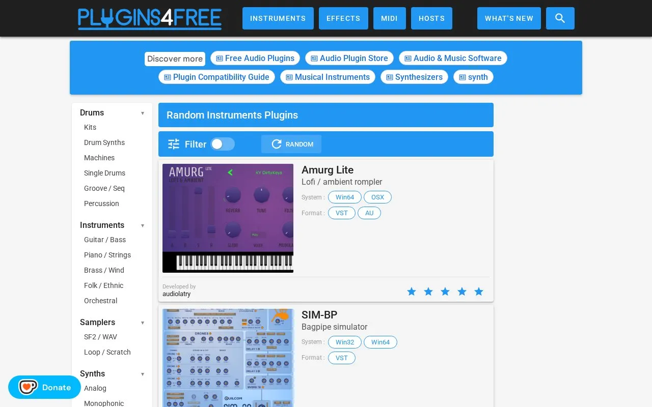 Plugins4Free homepage screenshot