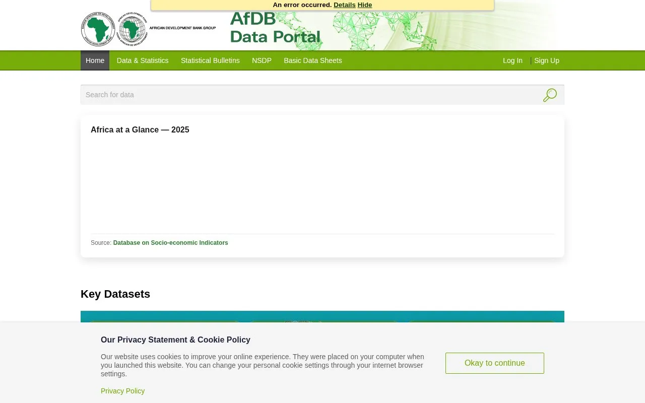 AfDB Statistical Data Portal homepage screenshot