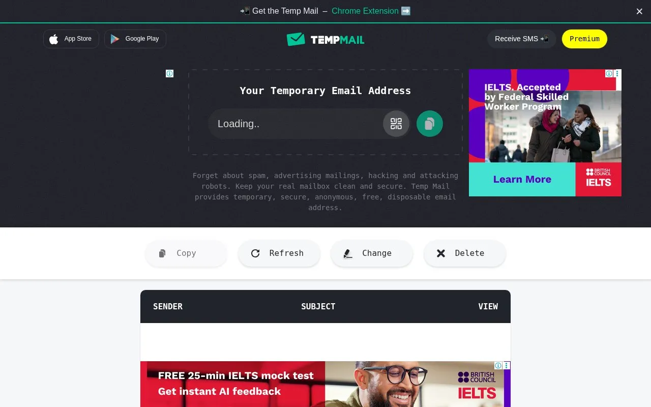 temp-mail.org homepage screenshot