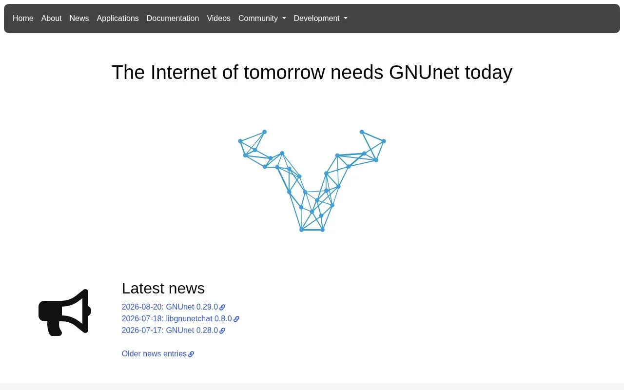 GNUnet homepage screenshot