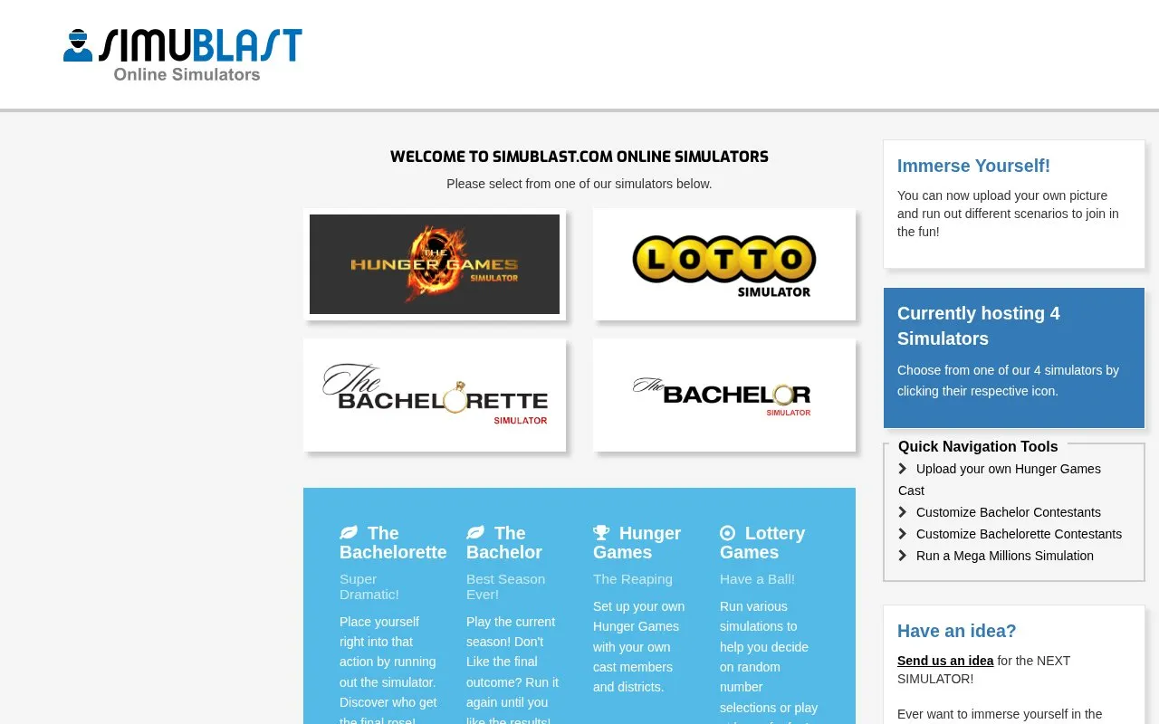 Simublast homepage screenshot