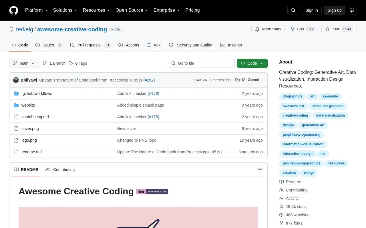 Awesome Creative Coding homepage screenshot