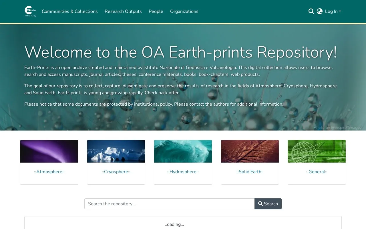 Earth-prints Repository homepage screenshot
