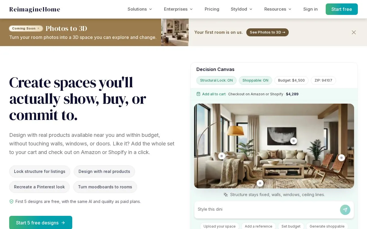 REimagineHome homepage screenshot