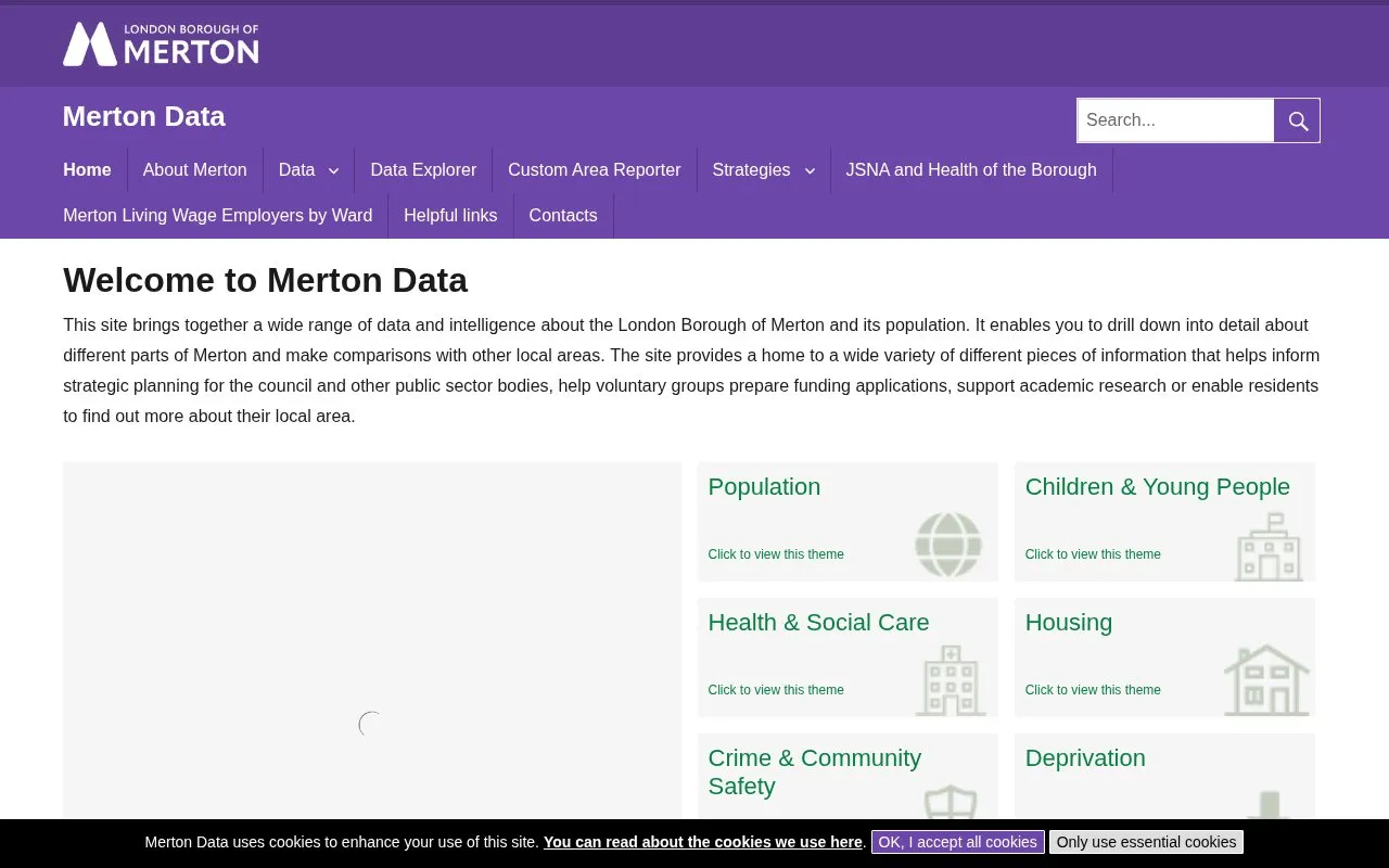 Merton Open Data Portal homepage screenshot