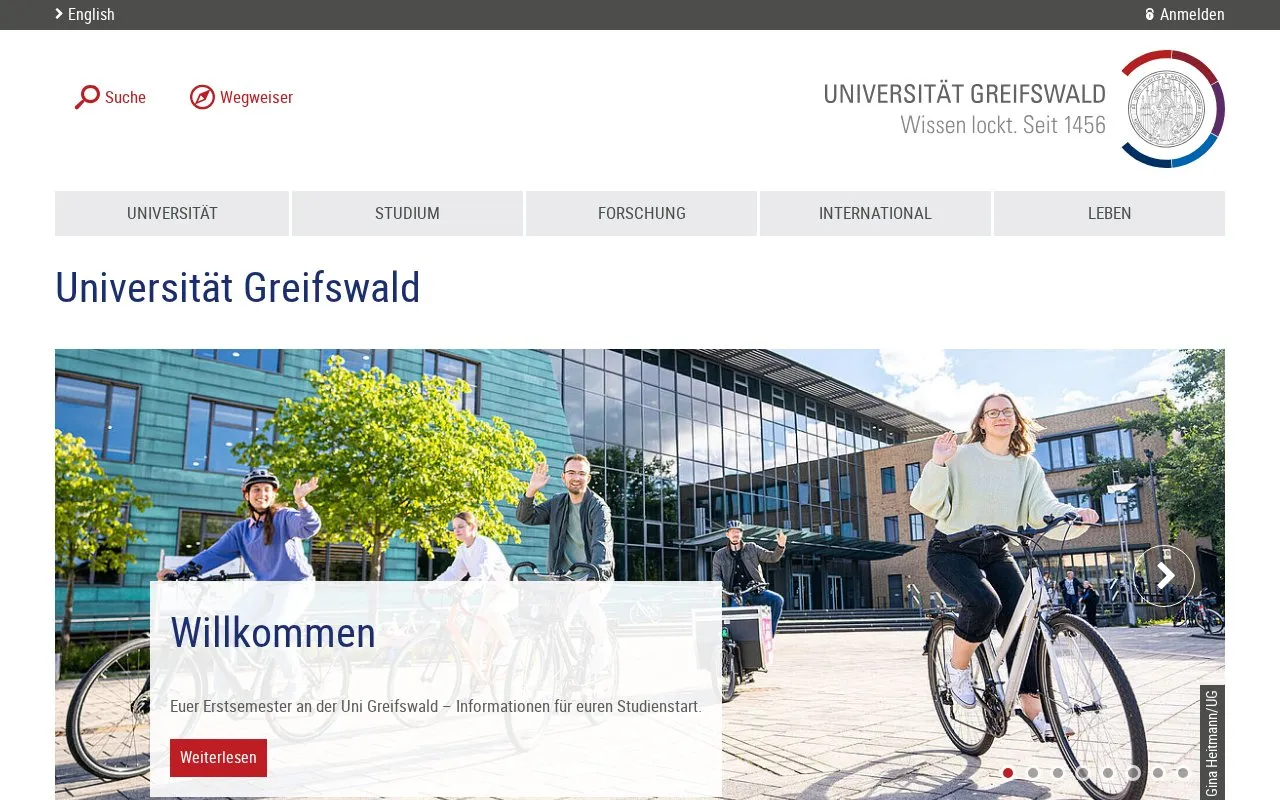 Universitat Greifswald homepage screenshot