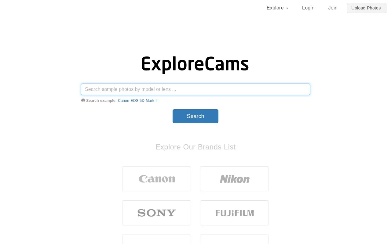Explorecams.com homepage screenshot