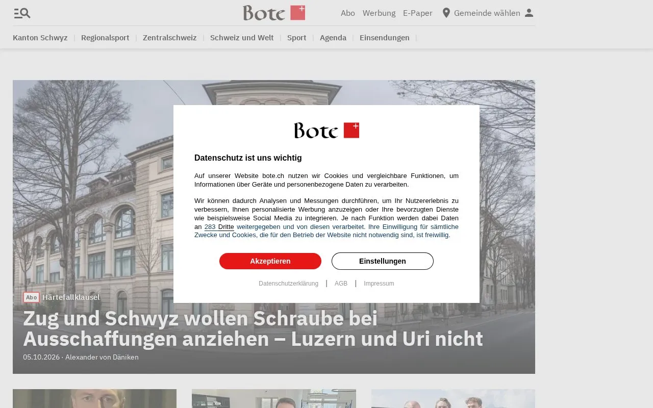 Bote der Urschweiz homepage screenshot