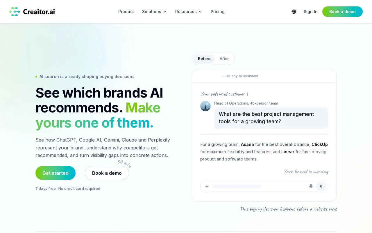 Creaitor homepage screenshot