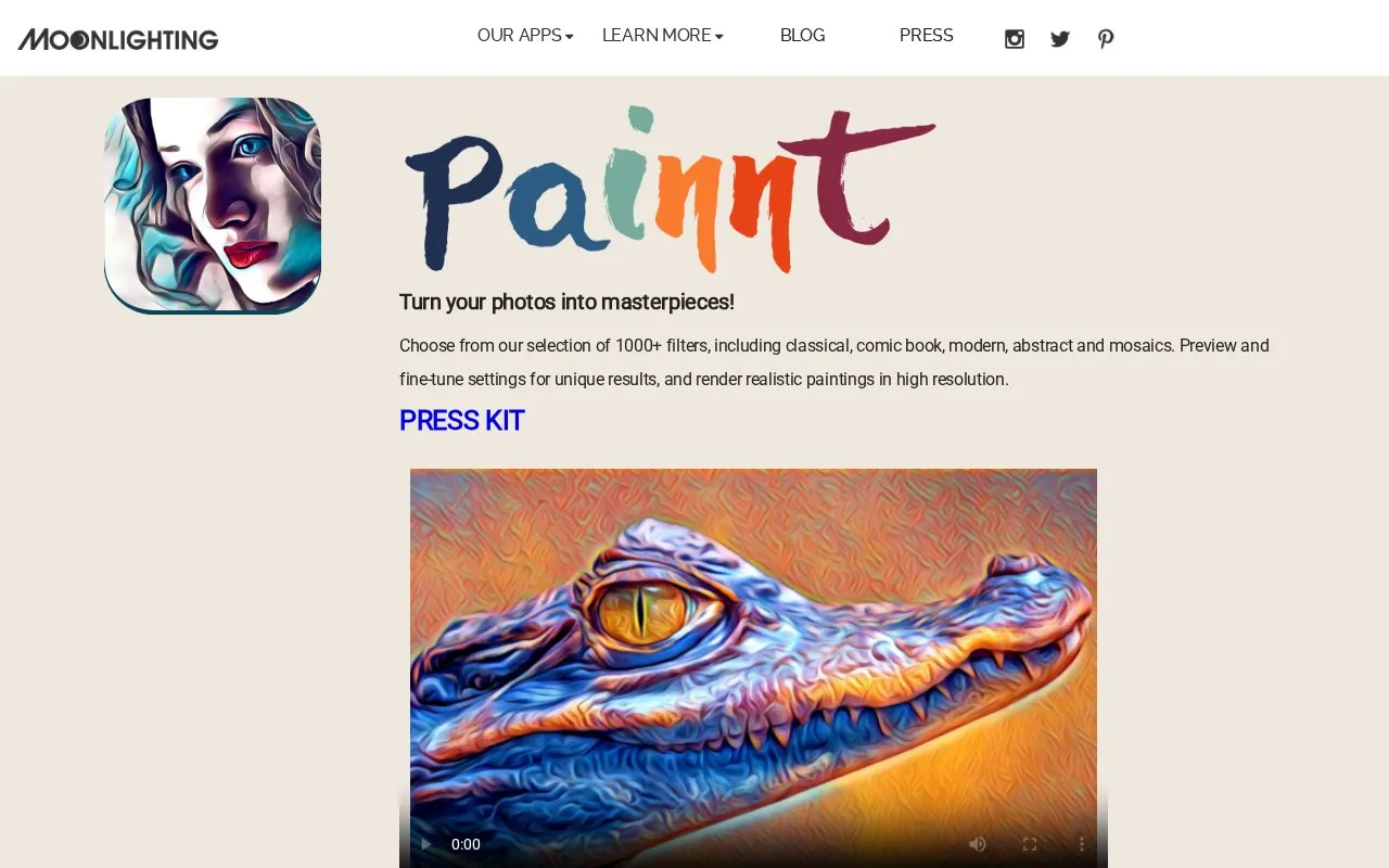 Painnt homepage screenshot