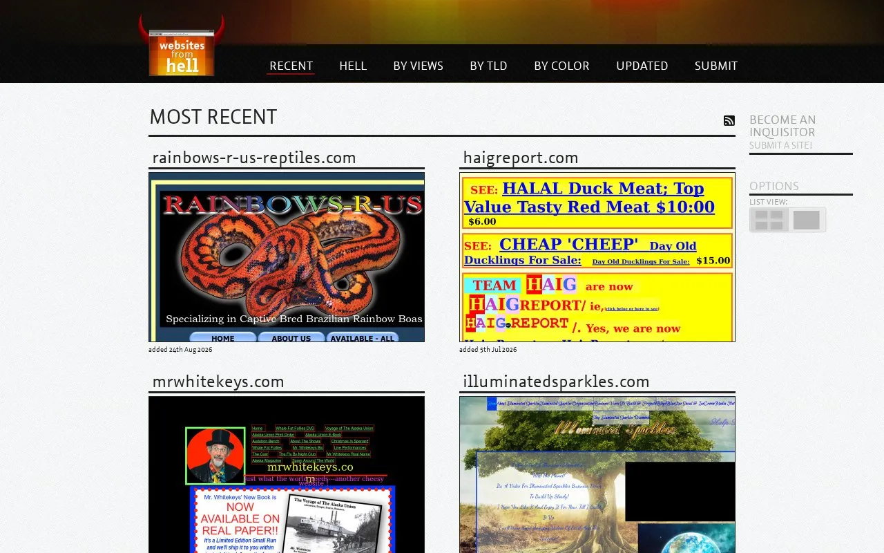 Websites From Hell - homepage screenshot