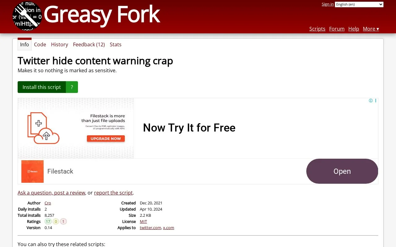 Hide Content Warning homepage screenshot