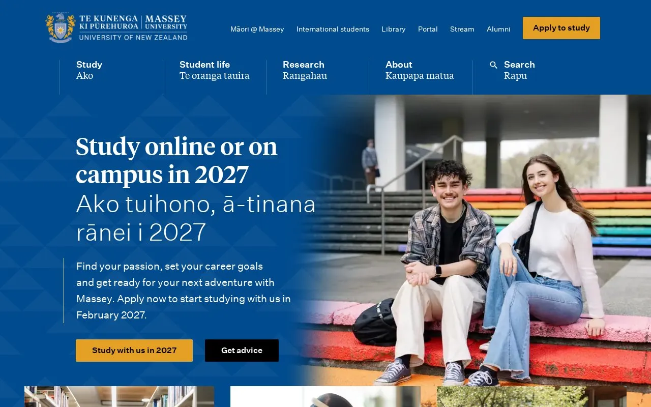 Massey University homepage screenshot