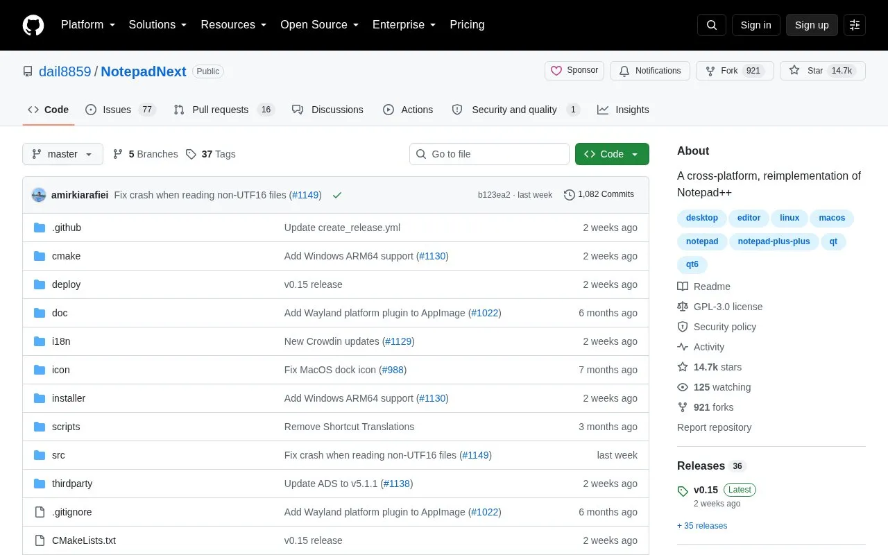 NotepadNext homepage screenshot