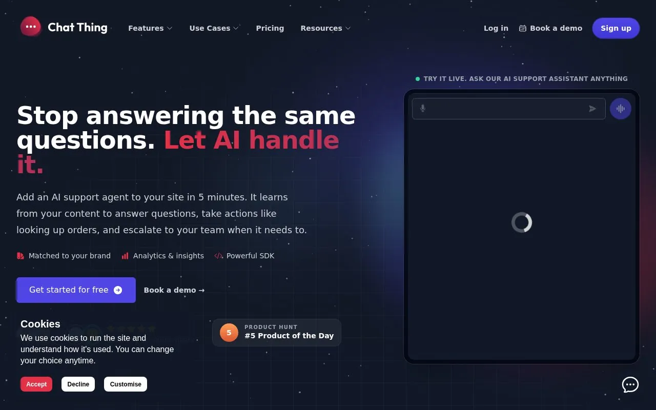Chat Thing homepage screenshot