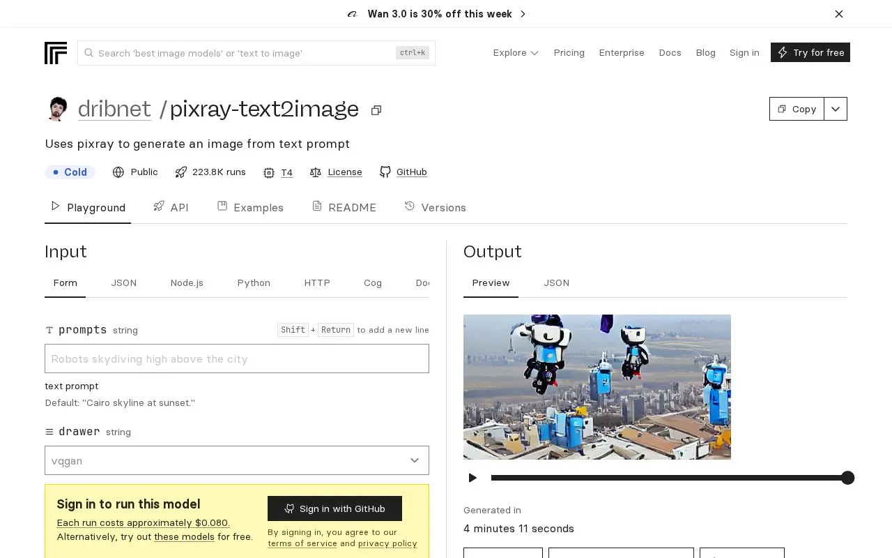 dribnet/pixray-text2image – Run with an API on Replicate homepage screenshot