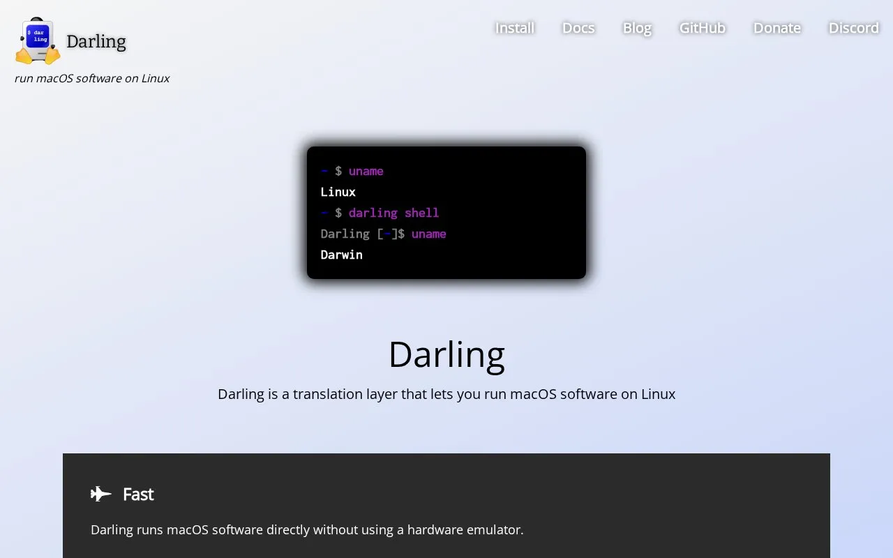 Darling homepage screenshot