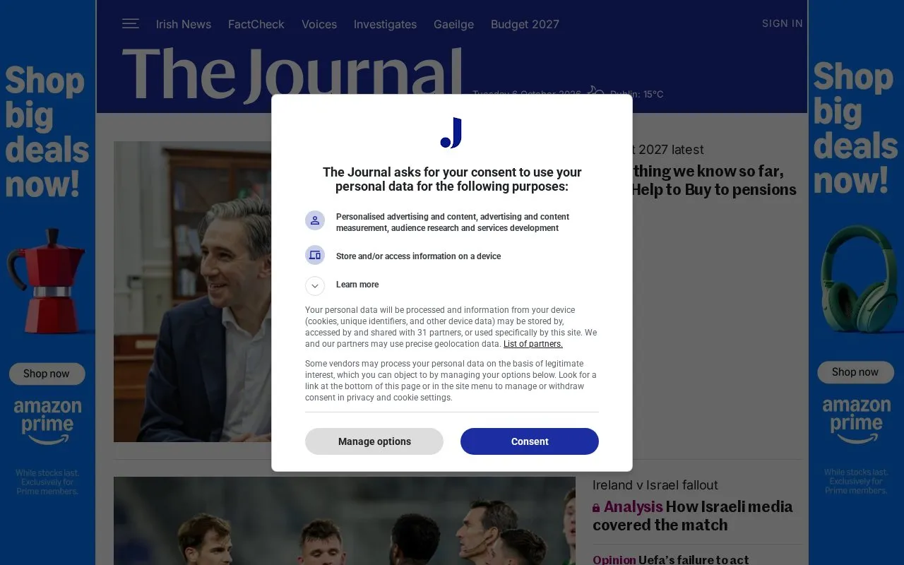 TheJournal.ie homepage screenshot