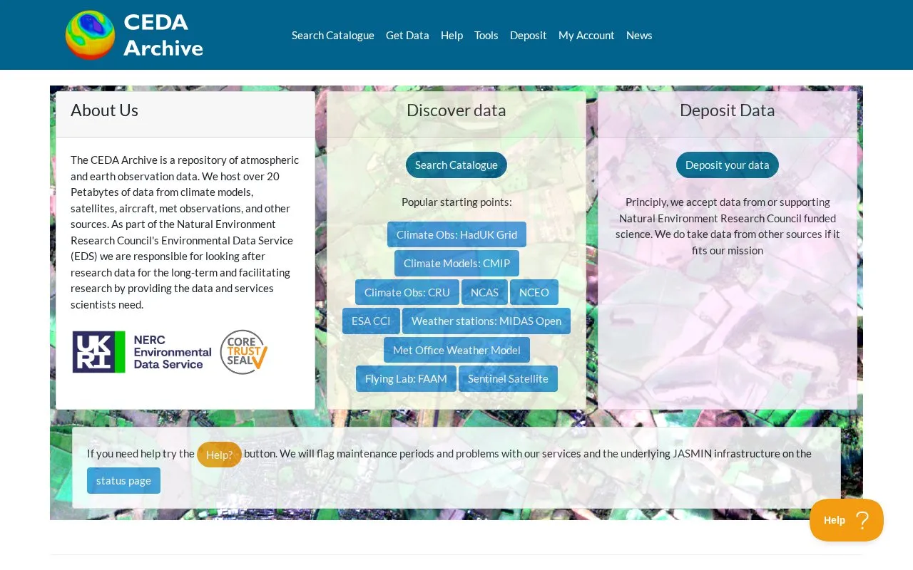 CEDA Archive homepage screenshot