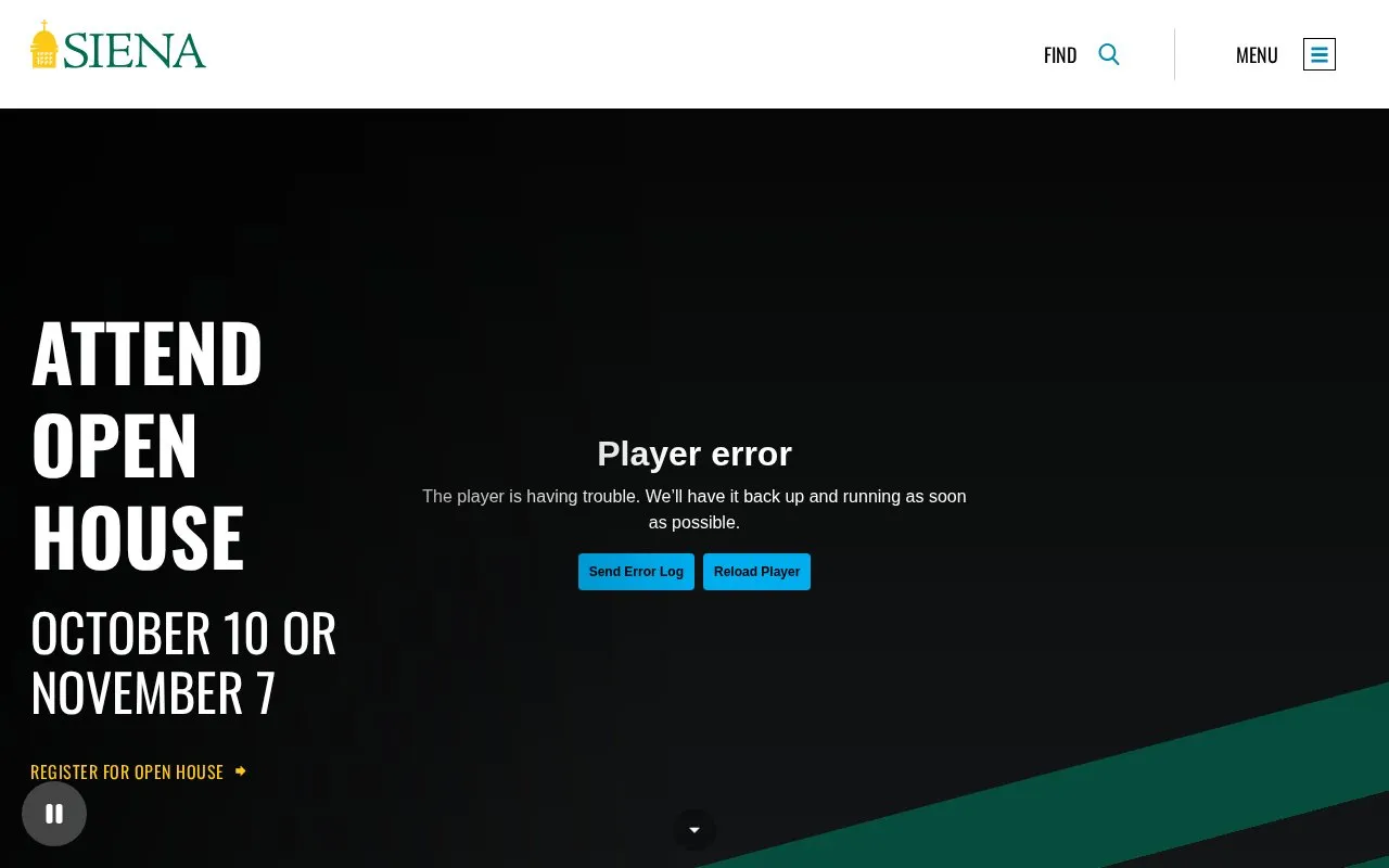 Siena College homepage screenshot