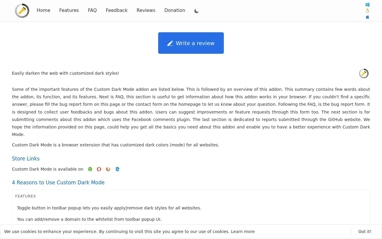 Custom Dark Mode homepage screenshot