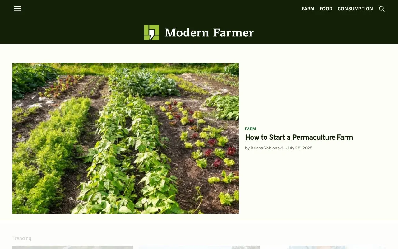 Modern Farmer homepage screenshot