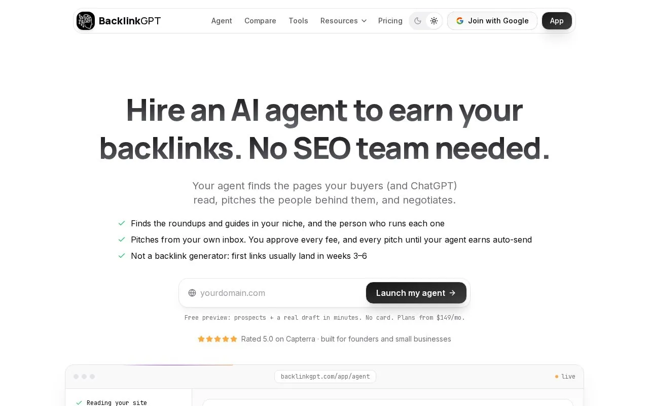 BacklinkGPT homepage screenshot