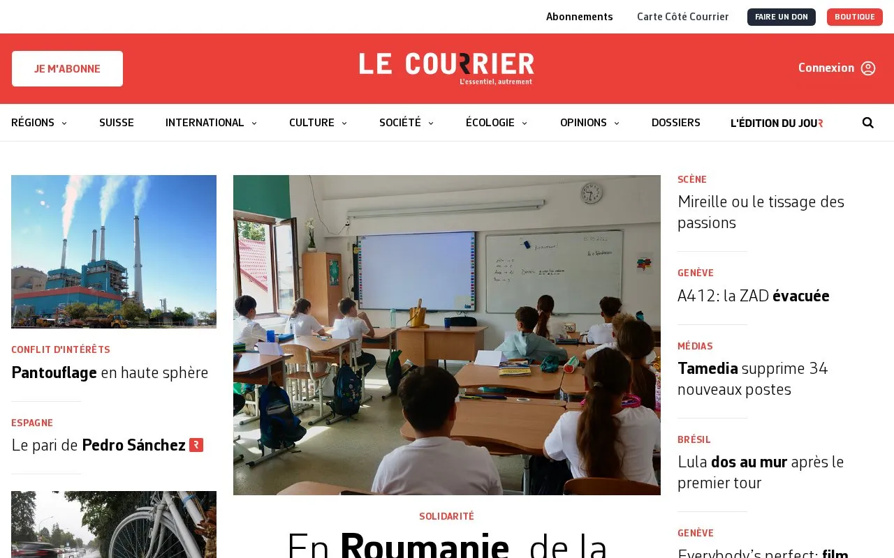 Le Courrier homepage screenshot
