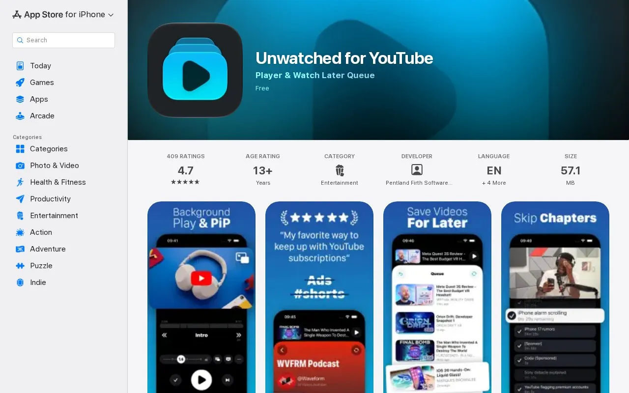 Unwatched homepage screenshot