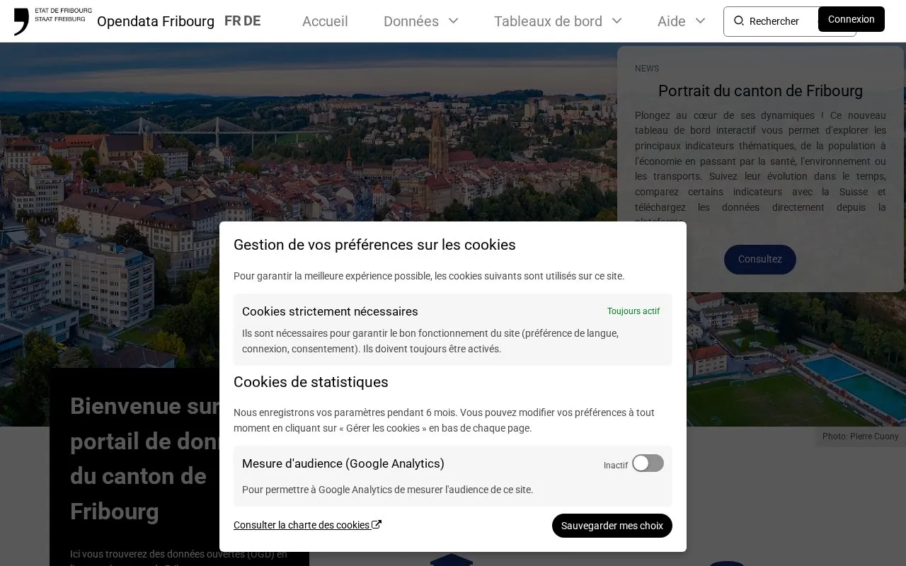 Opendata Canton de Fribourg homepage screenshot