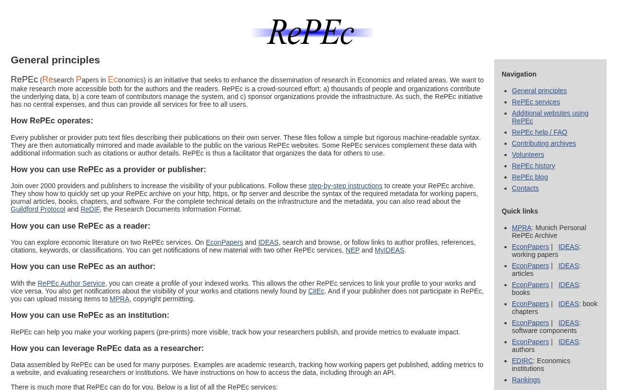 RePEc homepage screenshot