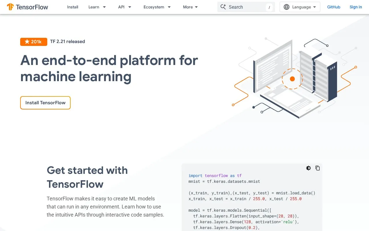 TensorFlow homepage screenshot