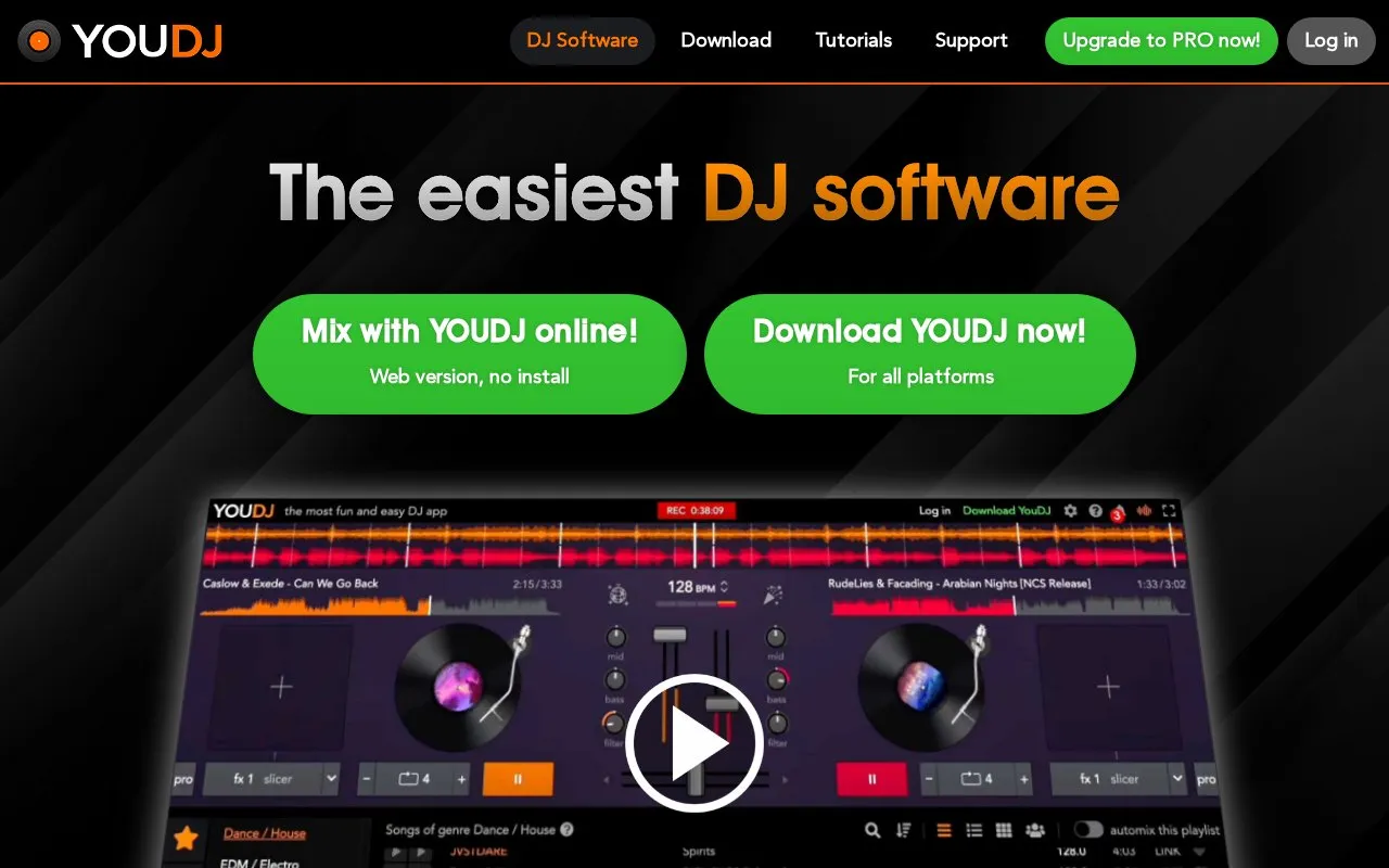 YOU.DJ homepage screenshot