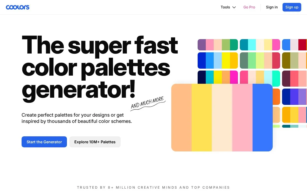 Coolors homepage screenshot