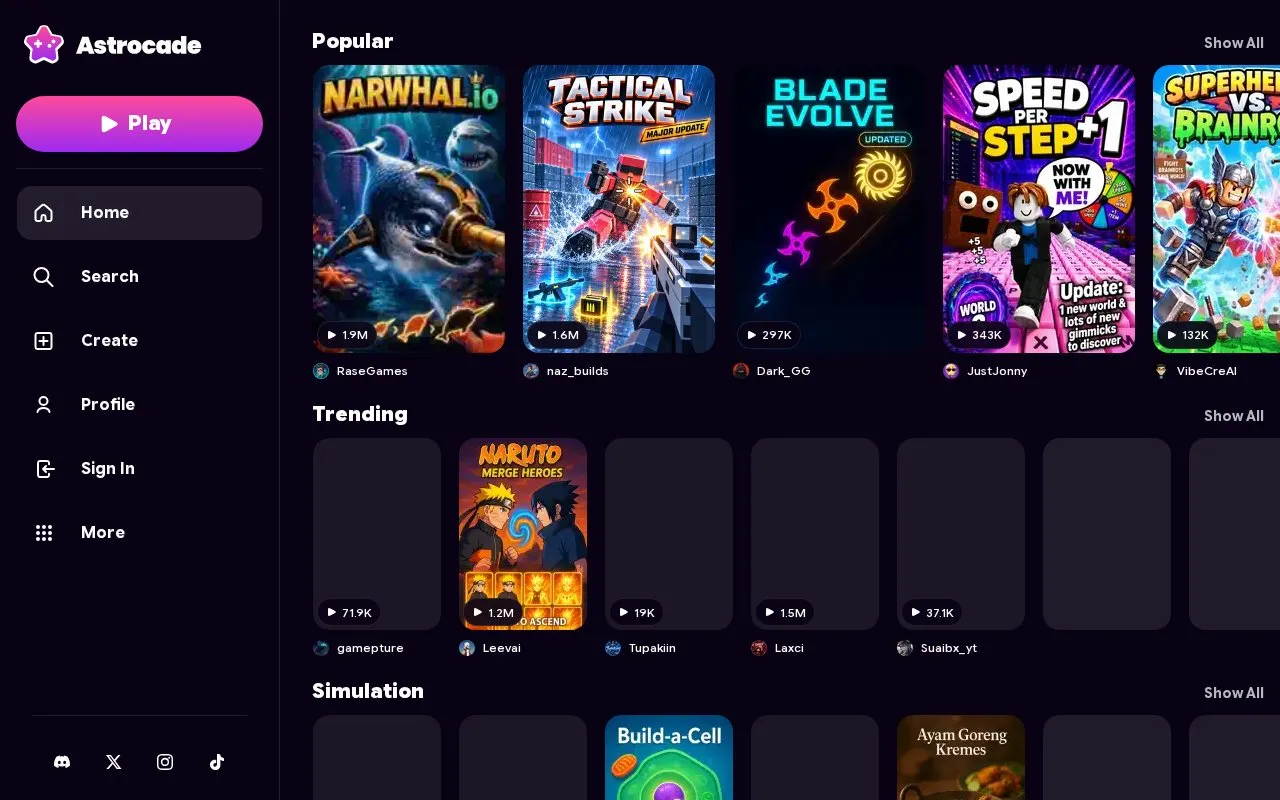 Astrocade homepage screenshot