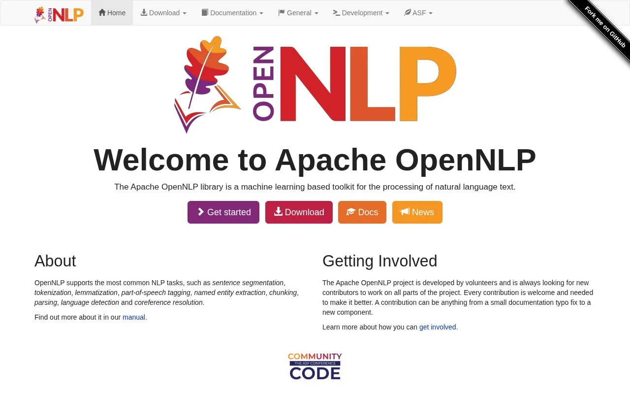 OpenNLP homepage screenshot