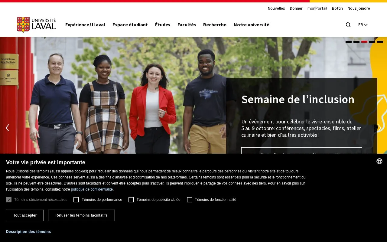 Laval University homepage screenshot