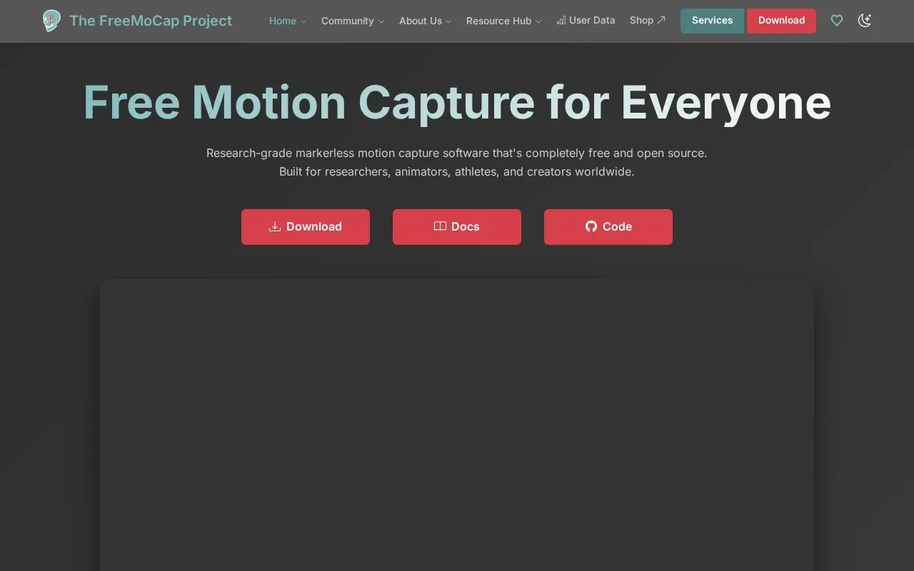 FreeMoCap homepage screenshot