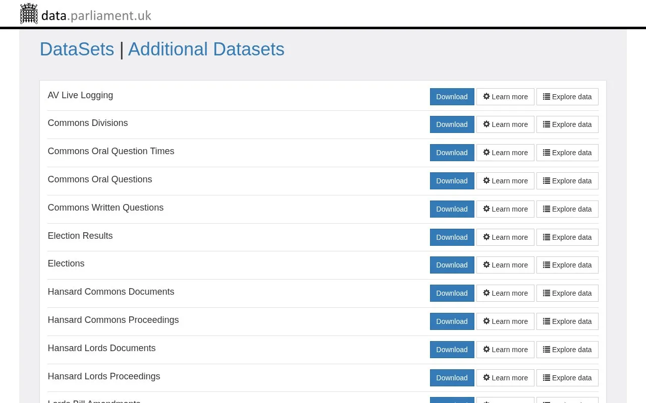 data.parliament.uk homepage screenshot