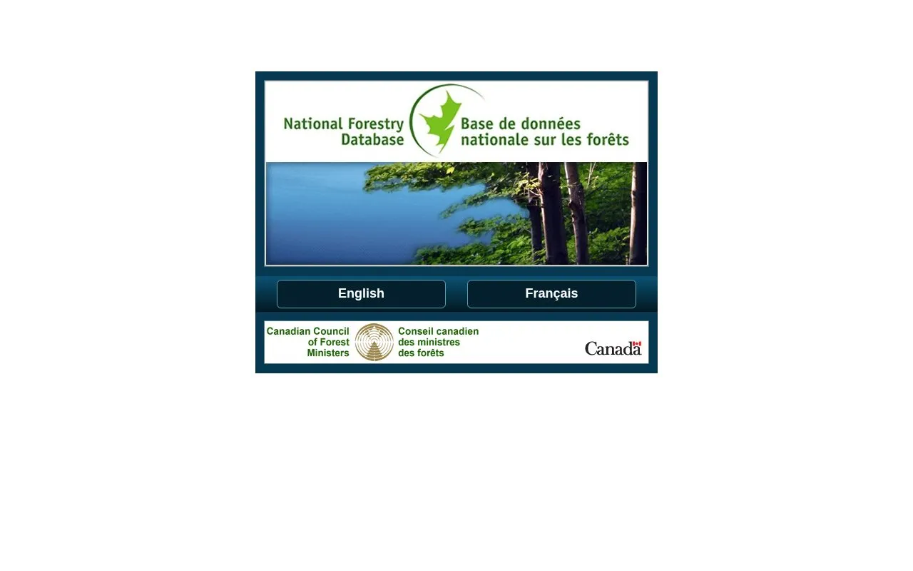 National Forestry Database homepage screenshot
