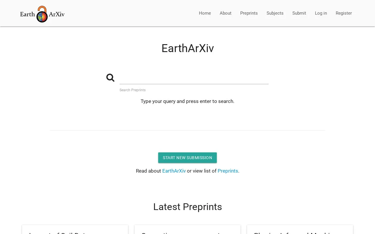 EarthArXiv homepage screenshot