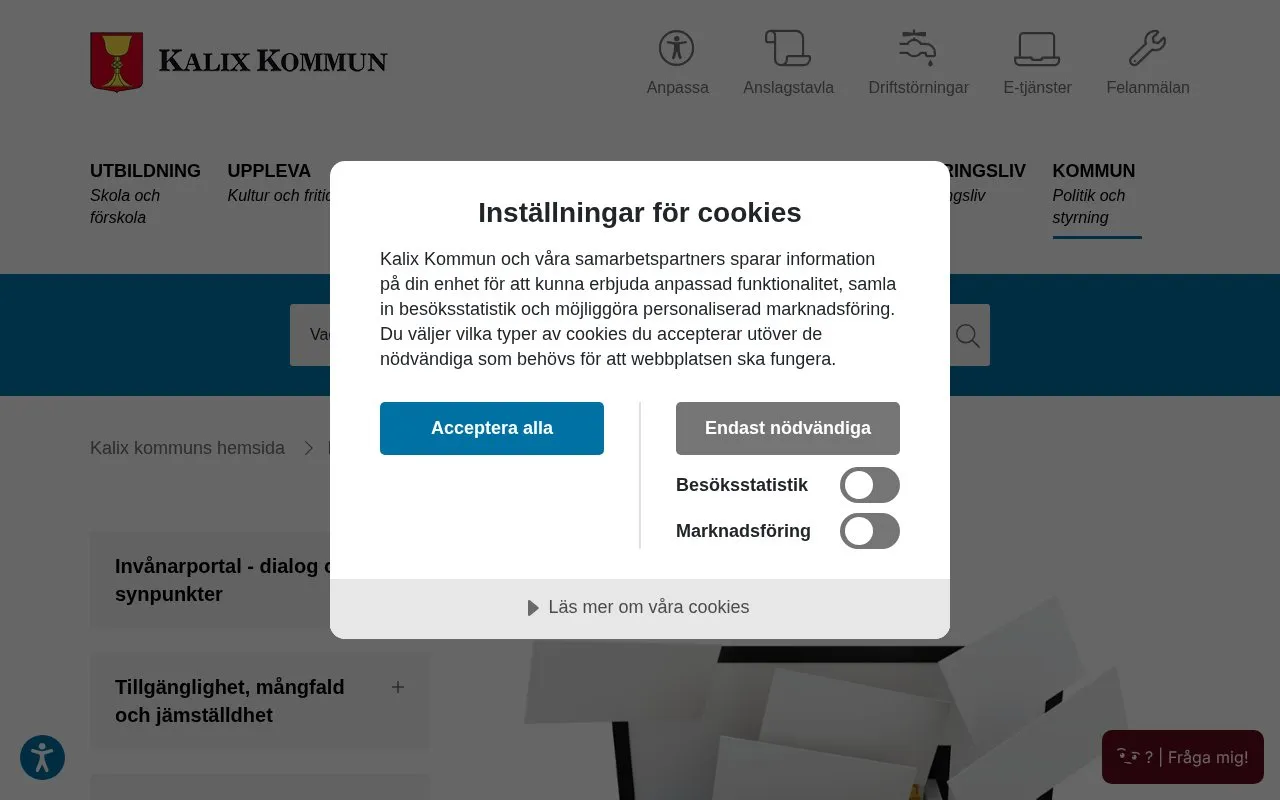 Kalix Municipality open data homepage screenshot