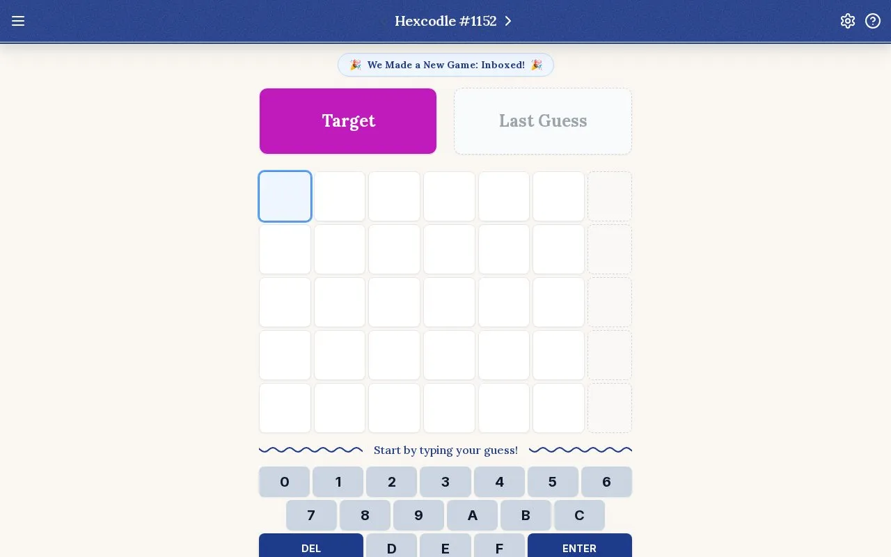 Hexcodle homepage screenshot