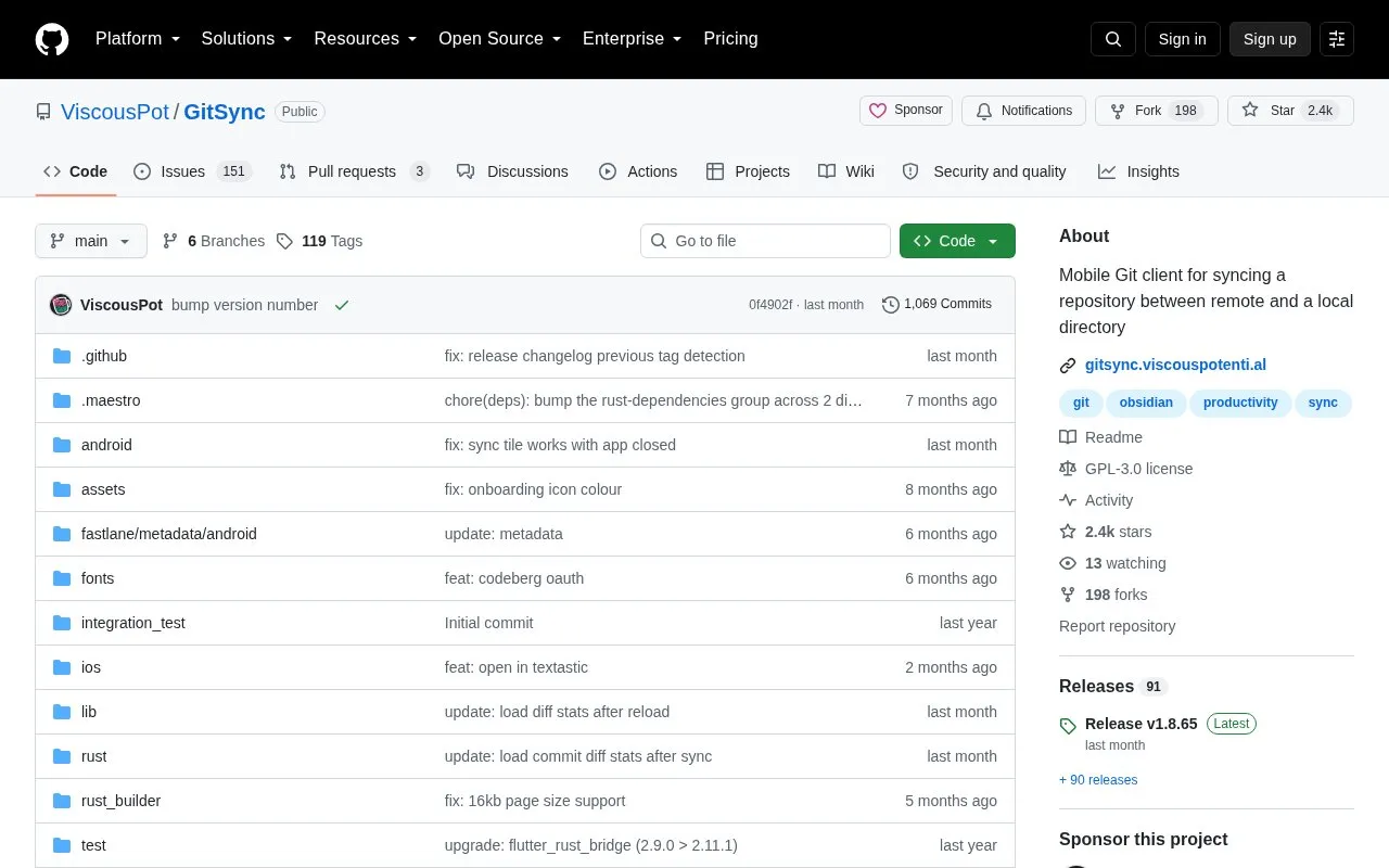 GitSync homepage screenshot