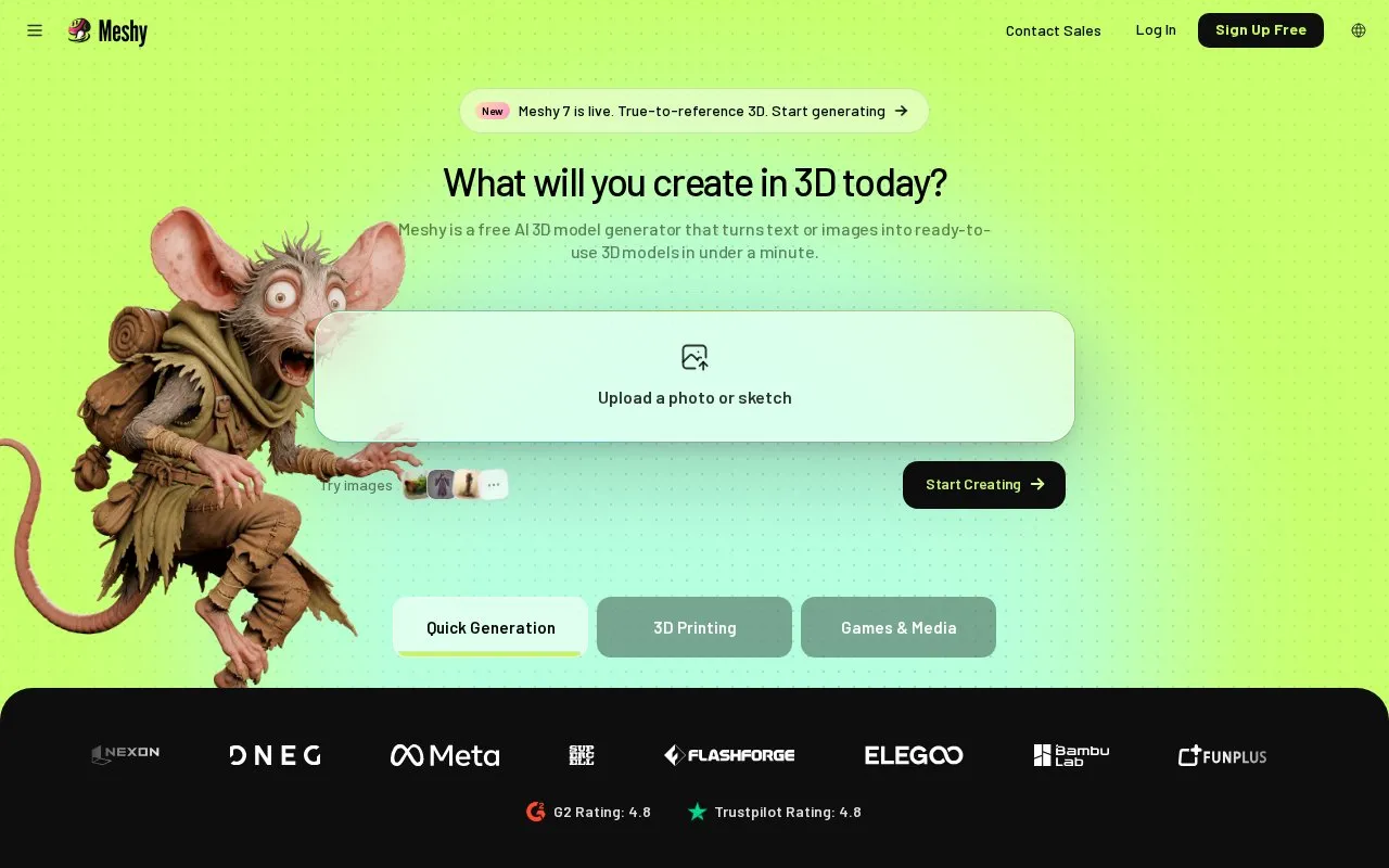 Meshy homepage screenshot