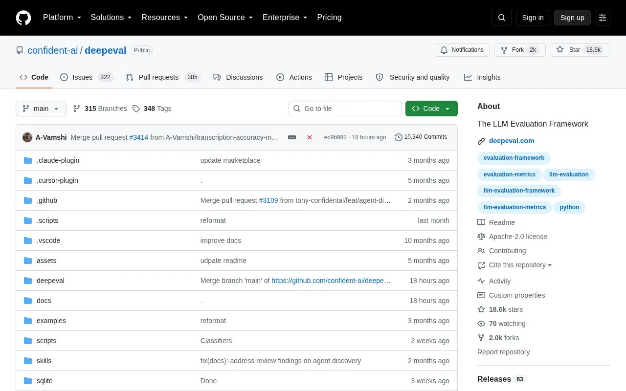 confident-ai/deepeval homepage screenshot