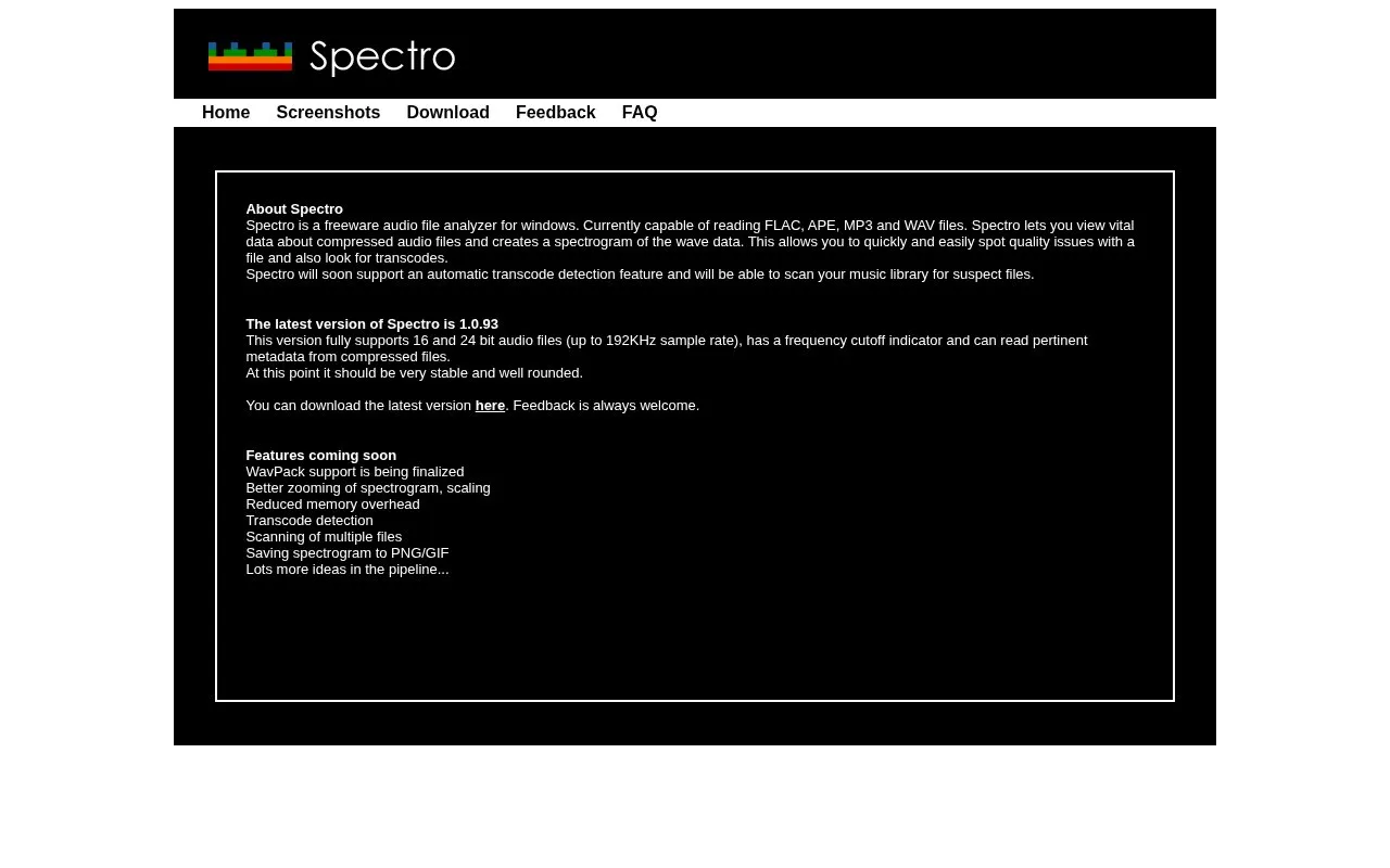 Spectro homepage screenshot